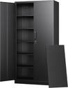 Letaya Metal Storage Cabinets with Lock Doors,Tall Locker Organizer Steel Garage Cabinets, 5 Adjustable Layers Shelves for Home, Office, Warehouse,Tool,Industrial(Black)