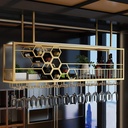Wine Cellar Racks, Ceiling Mounted Wine Bottle Rack,Stylish Bar Liquor Shelves with Glass Holder,Premium Hanging Display for Home Bar, Dining Room, Kitchen,Gold(Size:90x30cm)