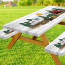 Picnic Table Cover with Bench Covers Elastic Edges, Cabin Wooden Bear Camper Fitted Table Cover, Outdoor Patio Camping Essentials 72 Inch 3PCS, Waterproof Camping