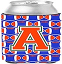 Caroline's Treasures CJ1083-ACC Letter A Football Green, Blue and Orange Can or Bottle Hugger Cooler Washable Drink Sleeve Collapsible Beverage Insulated Holder, Can Hugger, Multicolor