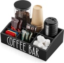 ALELION Coffee Station Organizer for Countertop - 7 Compartments Coffee Bar Accessories and Organizer with Removable Dividers - Black Coffee and Tea Condiment Organizer
