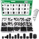 360PCS 15 Metric Sizes Set Screw Assortment Kit, Hex Socket Head Cup Point Set Screws 12.9 Class Alloy Steel Grub Screw, Internal Hex Drive Cup-Point Screw (M3-M8)