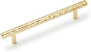 6-Pack Solid Brass Kitchen Cabinet Pulls, Gold Modern T-Bar Handles, 5-Inch Hole Center Hammered Handles for Dresser Drawer Cupboard, 6-7/8 Inch Total Length, Polished Finish