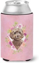 Caroline's Treasures CK4253CC Chocolate Cockapoo Pink Flowers Can or Bottle Hugger Cooler Washable Drink Sleeve Collapsible Beverage Insulated Holder, Can Hugger, Multicolor
