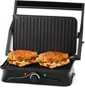 Holstein Housewares 2-Slice Panini Press and Grill - Black/Stainless Steel Sandwich Maker with Non-Stick Coating, Temperature Control, and Drip Tray - Opens 180 Degrees for Versatile Cooking