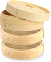 QTLCOHD Bamboo Steamer 8 Inch 3 Tier Dumpling Steamer Basket for Cooking Small Food Steamers for Dim Sum Bao Bun Rice Vegetable