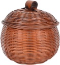 PATKAW Rattan Storage Basket Pumpkin Shape Round Rattan Boxes with Lid Wicker Egg Basket Desktop Organizer Bin Caddy Container for Food Bread Snack Fruit