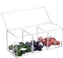 ELLDOO Acrylic Coffee Pod Organizer with Lid, 3-Compartment Tea Bags Sugar Packets Holder for Home Coffee Bar Office Counter