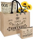 YeohJoy 60th Birthday Gifts for Women Jute Tote Bag, Vintage 1965 Burlap Bag with Cosmetic Bag and Back in 1965 Poster, Unique 60 Years Old Gifts for Mom Friends Wife Sister Her