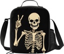 Funny Skull Lunch Bag Tote Lunch Box Food Bag for Boys Girls with Zipper & Side Pocket & Shoulder Strap