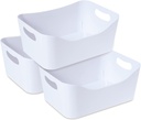 MATICAN Plastic Storage Bins with Handles, 3-Pack Small Pantry Storage Bins, Organizer Baskets for Kitchen, Bathroom, Bedroom, White, 9.6 x 6.6 x 4.1 Inches