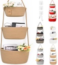 Hanging Storage Baskets, 3-Tier Over the Door Basket, Cotton Wall Baskets Storage, Detachable Hanging Door Basket with 4 Hooks, Over the Door Organizer Nursery for Bedroom, Living Room, Bathroom Wall