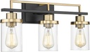 Emliviar 3-Light Bathroom Vanity Light Fixtures - Black and Gold Finish with Clear Glass, YCE238B-3W BK+BG