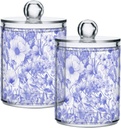 Acrylic Plastic Clear Jar with Lid, Purple Flowers Leaf Plants Airtight Storage Jar 2 Pack Kitchen Storage Containers for Cookie Snack Candy
