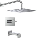 Rain Shower System with Waterfall Tub Spout 2 Function Chrome Shower Faucet Set Contain 12 Inch Shower Head and Tub Spout Trim Kit (Valve Included)