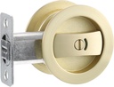 PATIKIL Round Recessed Door Lock with Color Coded Indicators, Pocket Door Lock 2 3/8" Backset Hardware for 1 3/8" to 2 3/16" Thickness Door for Privacy Pocket Door, Gold