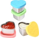 4 Pcs Heart-Shaped Salad Dressing Container to go, 2.1 Oz Stainless Steel Small Condiment Containers with Lids, Reusable Meal Prep Sauce Cups for Lunch Bento Box, Work, Picnic (4)