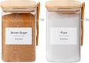 Flour and Sugar Containers - 34 oz Glass Jar with Bamboo Lid and Spoon, Sugar Holder and Canister for Countertop, Glass Containers for Coffee Beans, Tea, Flour, Nuts, Candy and Cookie (Set of 2)