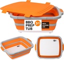 Large Collapsible BBQ Prep Tub with Locking Lid, Basket for Meal Prep Marinating Food Storage, Plastic Cutting Board(4.22 Gal/16L), Camping Sink with Colander, Dish Basin