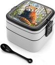 Little Red Panda Bento Box Adult Lunch Box,Stackable Bento Lunch Box Containers for Women/Men with Compartments(33oz),Snack Containers with 1spoon,Leak-Proof Lunchbox