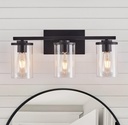 Vanity Light with 3-Light Classic Bathroom Light Fixtures Modern Wall Light with Clear Glass Shade Elegant Wall Sconce for Mirror Bedroom Farmhouse Bathroom Living Room Hallway Matte Black