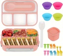 Lunch Box Adults Bento Box with 4 Compartments,Suitable for all age groups, Meal Prep Containers with Utensils, Leak Proof Food Storage for Office Work & Gym, Microwave & Dishwasher Safe(pink)