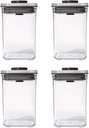 OXO Steel POP Container Small Square Short - 1.1 Qt/1 L (Pack of 4) Airtight Food Storage for Brown Sugar, Tea, Grey