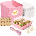 60 Pack Pink Charcuterie Boxes with Clear Lids, Individual 5 Inches Small Paper Charcuterie Bakery To Go with Lid - Disposable Party Favor Boxes for Food, Sushi, Cookie, Cake Slice, Dessert, Sandwich