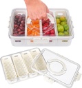 AIERSA Snackle Box Container,Divided Serving Tray with Lid,4 Compartment Travel Snack Container,Fruit Veggie Tray with Lid for Fridge Fresh Keeping,Portable Snack Tray for Picnic,Party,Travel
