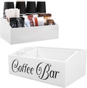 PerGar Rustic White Coffee Organizer, 4-Compartment Wooden Caddy for Countertop, Coffee Pods Holder Storage