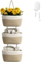 Hanging Baskets for Organizing,Bathroom Organizers and Storage,3-Tier Woven Cotton Wall-Mounted Storage Organizer Bag Decorative,Kitchen,Living Room,Bedroom,Nursery
