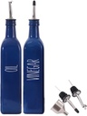 Glass Oil and Vinegar Dispenser Set For Kitchen, 17oz Glass Olive Oil Dispenser Bottle with Pour Spout, Farmhouse Olive Oil Dispenser Bottle For Kitchen, Unique Navy Blue Decor (2 blue)