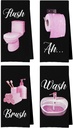 Black Pink Bathroom Decor Set - Girly Decorative Waffle Weave Hand Towels, Womens Bathroom Decor, Black and Pink Bathroom Accessories (16×24 Inches Set of 4)