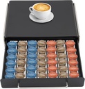 Coffee Pod Drawer, Carbon Steel Under Coffee Pot Storage and Sliding Drawer, Coffee Capsule Organizer Holds 35-40PCS Coffee Capsules, 44lbs Capacity for Office Home Kitchen (Black)