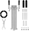 TMCRAFT Dual Faucet Draft Beer Tower Dispenser, Polished Stainless Steel Beer Tower Dispenser Kit with Pre-Assembled Tubing and Self-Closing Faucet Shanks for Parties, Bars, Pubs, and Restaurants