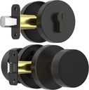 Exterior Black Door Knob with Single Cylinder Deadbolt Lock Set, Round Entry Door Knob with Deadbolt Locksets, Matte Black Front Door Lock Set, Black Front Door Handle and Deadbolt Set