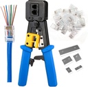 RJ45 Crimping Tool Ethernet Crimper for Cat6 Cat5 Cat5e RJ45 Pass Through Connectors and RJ12 Ends Comes with 20PCS RJ45 Cat6 Connectors and Replacement Blade