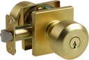 Bamberg 700SQ Privacy Door Knob with Key, Interior/Exterior Door Knob for Bedroom, Bathroom, Front Door, Left or Right Doorknob with Lock (Gold, 1-Pack)