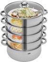 5Tier Multi Tier Layer Stainless Steel Steamer Pot Stackable Food Steam Cooker 12inch Multipurpose Cookware with Glass Lid & Handles For Vegetable, Dumpling, Sauce, Food