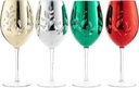 Multicolor Holiday 4-Piece Christmas Tree Wine, Champagne & Water Glasses - Shining Red Green Yellow Silver, Perfect Holiday Parties, Thanksgiving, Glass Trees Decor, Holidays Home Decorations