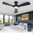 Depuley 42-Inch Ceiling Fans with Lights: Black 3 Blade Flush Mount Low Profile Ceiling Fan for Bedroom - Dimmable Indoor Outdoor Fan with Remote APP Control Ultra Quiet DC Motor Timer