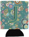 Caroline's Treasures CJ2015-JCC Letter J Circle Circle Teal Initial Alphabet Can or Bottle Hugger Cooler Washable Drink Sleeve Collapsible Beverage Insulated Holder, Can Hugger, Multicolor
