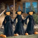 Hourleey Halloween Decorations Outdoor, 3 Pack 5 FT Holding Hands Lighted Witches Stakes with Glowing Face, Halloween Witch Decor for Yard Garden Lawn Porch Haunted House Party Props