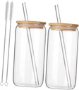Unomor Design Water Cup Set Glass Can Shape Cup Lids Straw Decor for Coffee Tea Juice