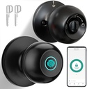 JO.KO Fingerprint Door Lock, Biometric Door Lock with App Control & Key, Smart Door Lock for Bedroom, Entry Door, Keyless Finger Print Door Knob with Thumb Print Black