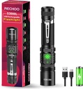 RECHOO Rechargeable Flashlights High Lumens, Double Switch S3000L LED Flashlight, Super Bright 5 Modes Zoomable Waterproof EDC Flashlights for Home, Emergncies, Camping(Battery Included)