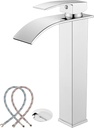 Midanya Vessel Sink Facuet Waterfall Tall Bathroom Faucets Vanity Single Handle 1 Hole Modern with Pop-up Drain and Supply Hoses,Polish Chrome