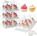 4packs 9 counts Clear Cupcake Boxes,5.5inches height 9 Count Cupcake Containers with Gift Ribbon，Disposable Cupcake Carrier Holder with Detachable Tall Dome Lid, BPA Free, Standard Size(9count/4pcs)