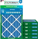 Filterbuy 14x30x2 Air Filter MERV 13 Optimal Smoke & Allergy Defense (6-Pack), Electrostatic Pleated HVAC AC Furnace Filters Replacement, Made in USA (Actual Size: 13.50 x 29.50 x 1.75)