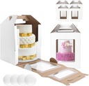Heavy Duty Tall Cake Boxes for Tiered Cakes (Pack of 4), Disposable Bakery Boxes with Window & Handles, Premium 10x10x12 & 12x12x14 Sized Tall Cake Carrier, Perfect for Weddings & Birthdays